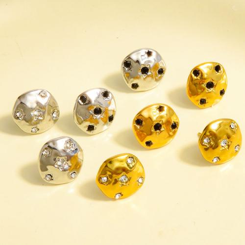 clou d'oreille en acier inoxydable avec stras, Acier inoxydable 304, Rond, Placage, bijoux de mode & avec strass, plus de couleurs à choisir Vendu par paire