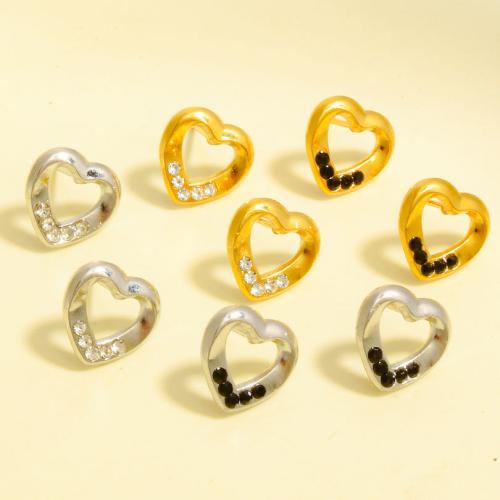 clou d'oreille en acier inoxydable avec stras, Acier inoxydable 304, coeur, Placage, bijoux de mode & avec strass, plus de couleurs à choisir Vendu par paire