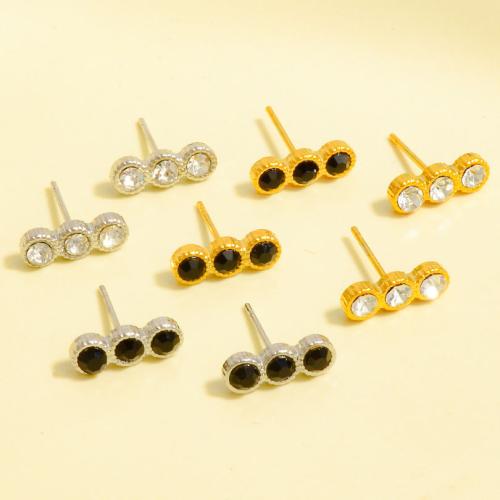 clou d'oreille en acier inoxydable avec stras, Acier inoxydable 304, Placage, bijoux de mode & avec strass, plus de couleurs à choisir Vendu par paire