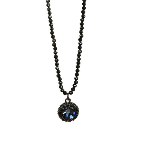 Collier en cristal, laiton, avec zircon cubique & cristal, avec 5cm chaînes de rallonge, Placage, bijoux de mode & pour femme, noir métalllique, The pendant is 1.6cm long and 1.1cm wide cm, Vendu par PC