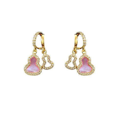 Befestiger Zirkonia Messing Ohrring, mit Muschel, Kalebasse, 18K vergoldet, Modeschmuck & Micro pave Zirkonia & für Frau, 23x8mm, verkauft von Paar