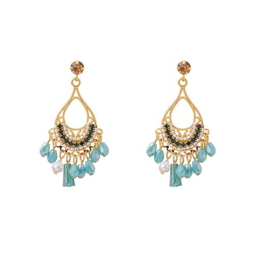 Boucles d'oreilles d'eau douce de Perle , laiton, avec pierrecaillou & zircon cubique & perle d'eau douce cultivée & cristal, Placage, bijoux de mode & pour femme & creux, doré Vendu par paire