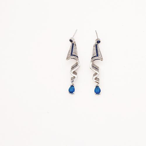 Befestiger Zirkonia Messing Ohrring, plattiert, Modeschmuck & Micro pave Zirkonia & für Frau, Silberfarbe, verkauft von Paar