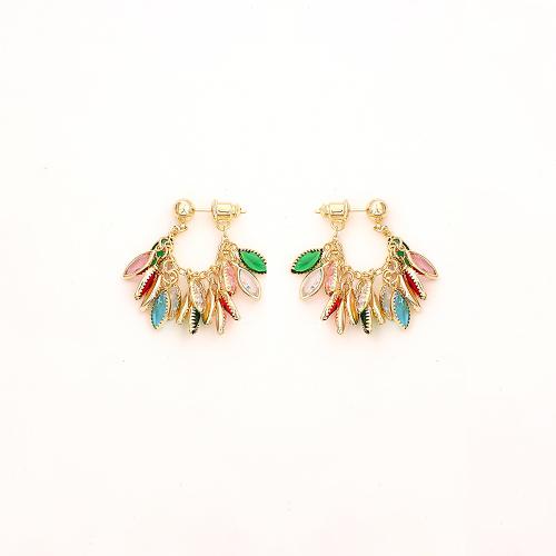 Befestiger Zirkonia Messing Ohrring, Blatt, plattiert, Modeschmuck & Micro pave Zirkonia & für Frau, keine, verkauft von Paar