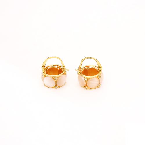 Befestiger Zirkonia Messing Ohrring, mit Katzenauge, Korb, plattiert, Modeschmuck & Micro pave Zirkonia & für Frau, verkauft von Paar