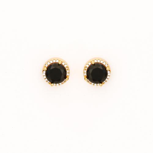 Befestiger Zirkonia Messing Ohrring, vergoldet, Modeschmuck & Micro pave Zirkonia & für Frau, schwarz, verkauft von Paar