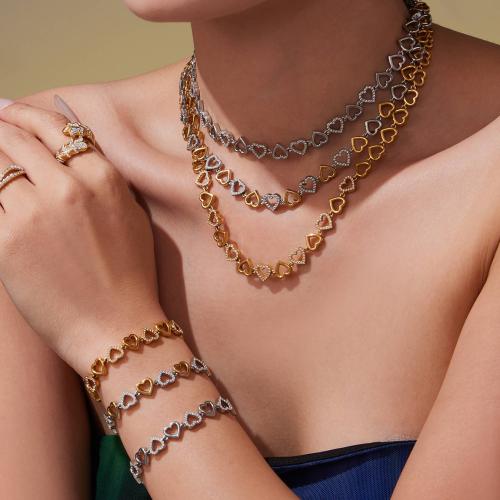 Cubic Zirconia Micro Pave Ensembles de bijoux en acier inoxydable, Acier inoxydable 304, Bracelet & collier, Placage de couleur d'or, bijoux de mode & pavé de micro zircon, plus de couleurs à choisir, Vendu par PC