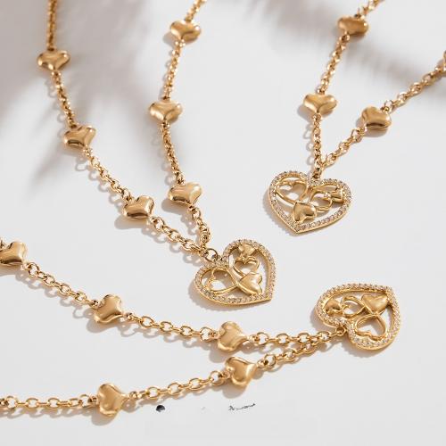 Zirkonia Edelstahl Halskette, 304 Edelstahl, goldfarben plattiert, Modeschmuck & Micro pave Zirkonia, Goldfarbe, verkauft von PC