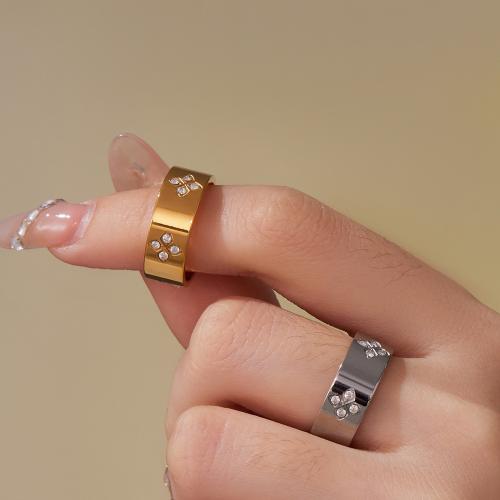 Bague en acier inoxydable Incrusté de zircon, Acier inoxydable 304, Placage de couleur d'or, bijoux de mode & pavé de micro zircon, plus de couleurs à choisir, Vendu par PC