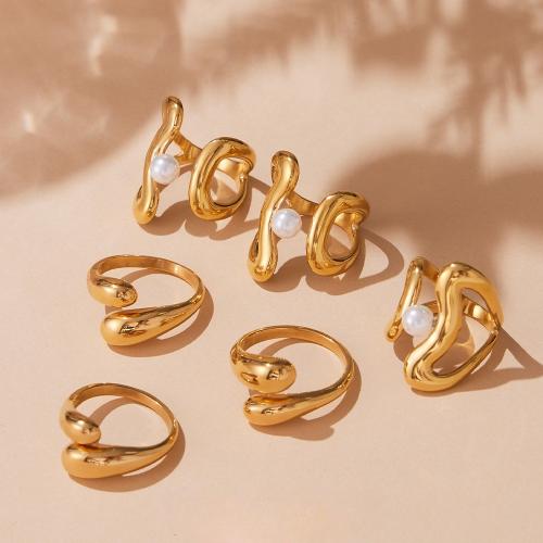 Bague en acier inoxydable, Acier inoxydable 304, avec perle de plastique, Placage de couleur d'or, bijoux de mode, plus de couleurs à choisir, Vendu par PC