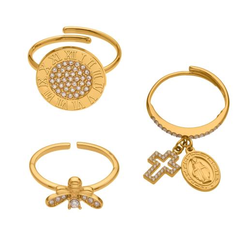 Bague en acier inoxydable Incrusté de zircon, Acier inoxydable 304, Placage de couleur d'or, bijoux de mode & pavé de micro zircon, plus de couleurs à choisir, Vendu par PC