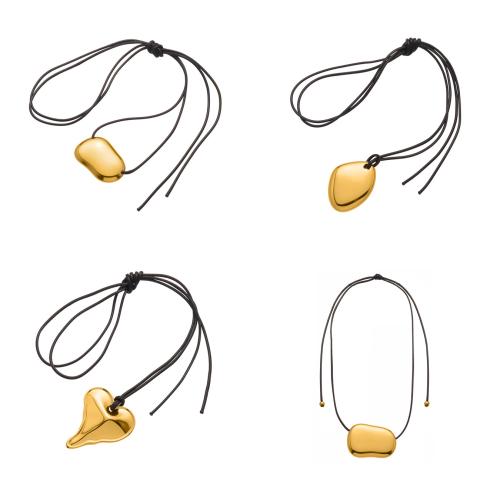 Stainless Steel Sweater Chain Necklace, 304 Stainless Steel, with leather cord, gold color plated, fashion jewelry 