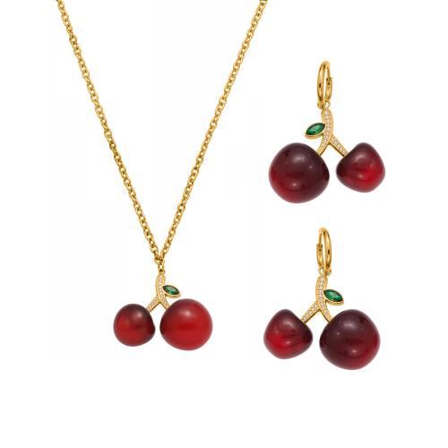 Cubic Zirconia Micro Pave Ensembles de bijoux en acier inoxydable, Acier inoxydable 304, boucle d'oreille & collier, avec résine, Placage de couleur d'or, bijoux de mode & pavé de micro zircon, plus de couleurs à choisir, Vendu par PC