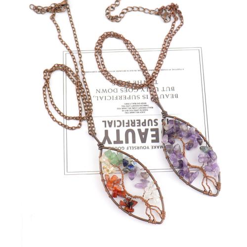 Драгоценный камень Ожерелья, Полудрагоценный камень, с Медная проволока & железный цепи, Связанный вручную, различные материалы для выбора & Женский & отверстие, продается PC