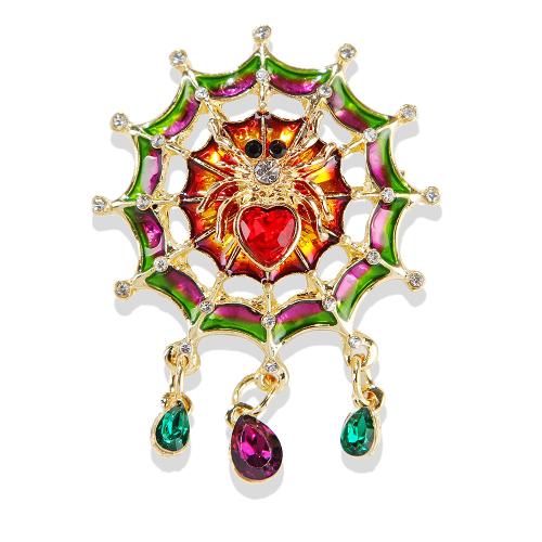 Broche émail, alliage de zinc, toile d'araignée, Placage, pour femme & avec strass & creux, doré, Vendu par PC