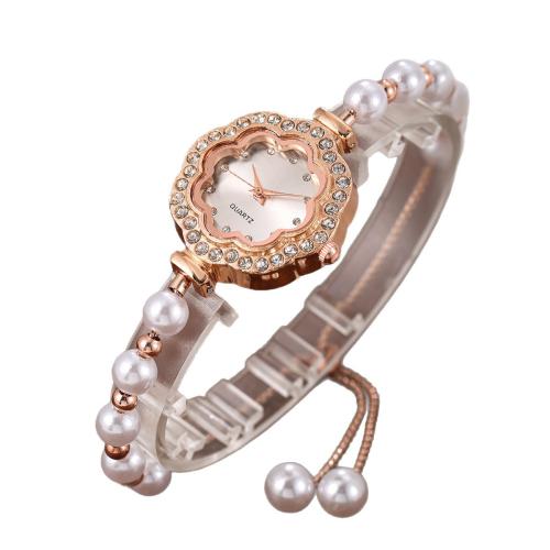 Fashion Watch Bracelet, Alloy, with Glass & 304 Stainless Steel, plated, fashion jewelry & for woman & with rhinestone, white cm [