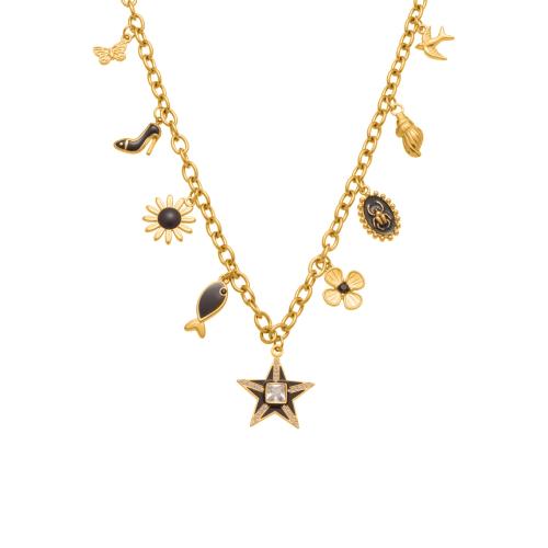 Zirkonia Edelstahl Halskette, 304 Edelstahl, goldfarben plattiert, Modeschmuck & Micro pave Zirkonia & Emaille, keine, verkauft von PC