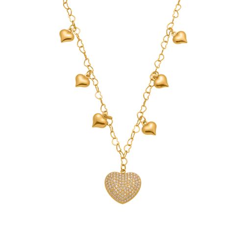 Zirkonia Edelstahl Halskette, 304 Edelstahl, goldfarben plattiert, Modeschmuck & Micro pave Zirkonia, goldfarben, verkauft von PC