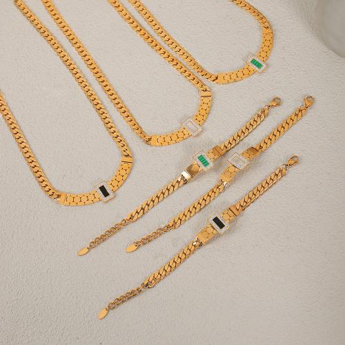 Cubic Zirconia Micro Pave Ensembles de bijoux en acier inoxydable, Acier inoxydable 304, Bracelet & collier, avec Malachite & coquille blanche & Acrylique, Placage de couleur d'or, bijoux de mode & pavé de micro zircon, plus de couleurs à choisir, Vendu par PC
