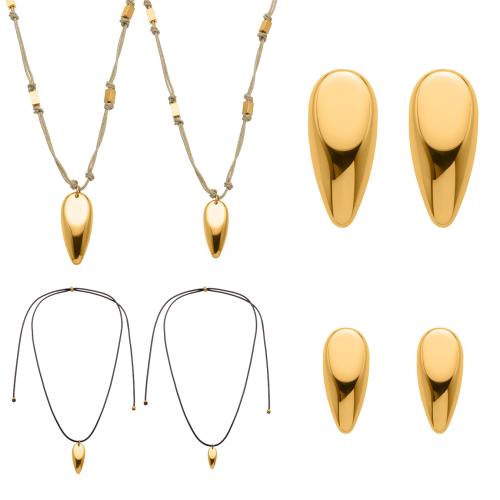 Parures de bijoux en acier inoxydable, Acier inoxydable 304, collier de chaîne de chandail & boucle d'oreille, Placage de couleur d'or, bijoux de mode, plus de couleurs à choisir, Vendu par PC