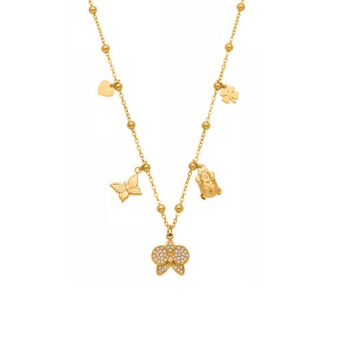 Zirkonia Edelstahl Halskette, 304 Edelstahl, goldfarben plattiert, Modeschmuck & Micro pave Zirkonia, keine, verkauft von PC