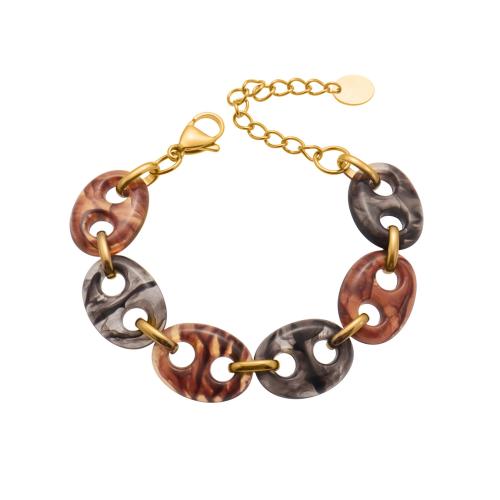 Resin Bracelets, 304 Stainless Steel, with Resin, gold color plated, fashion jewelry 