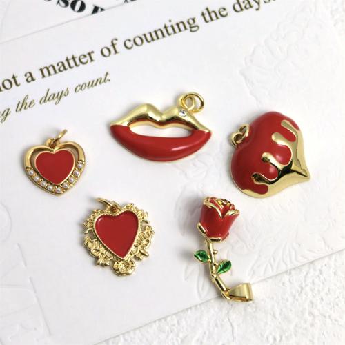 Emaille Messing Anhänger, mit Kunststoff Perlen, plattiert, DIY & mit Strass, keine, 3PCs/Tasche, verkauft von Tasche