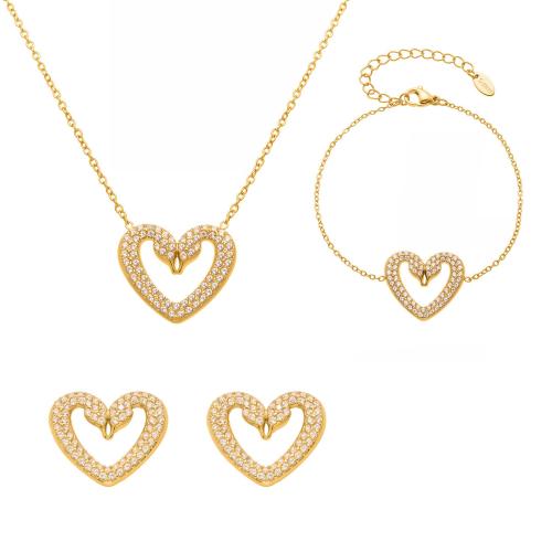 Cubic Zirconia Micro Pave Ensembles de bijoux en acier inoxydable, Acier inoxydable 304, Bracelet & boucle d'oreille & collier, Placage de couleur d'or, bijoux de mode & pavé de micro zircon, plus de couleurs à choisir, Vendu par PC