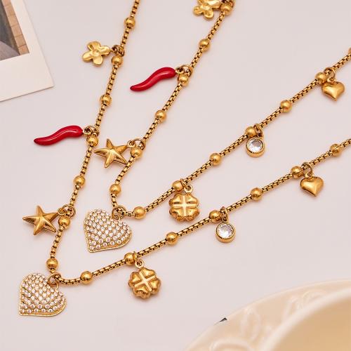 Zirkonia Edelstahl Halskette, 304 Edelstahl, goldfarben plattiert, Modeschmuck & Micro pave Zirkonia & Emaille, keine, verkauft von PC