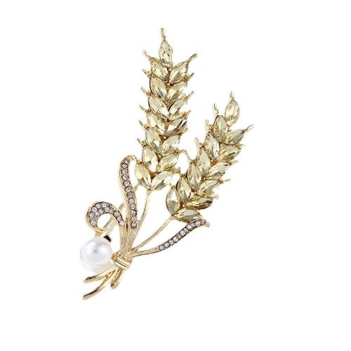Strass Zink Legierung Brosche, Zinklegierung, mit Kunststoff Perlen, Weizen, plattiert, verschiedene Stile für Wahl & für Frau & mit Strass, goldfarben, verkauft von PC