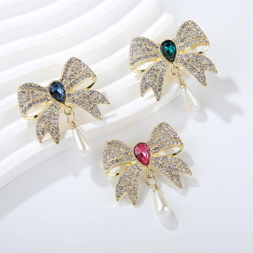 Strass Zink Legierung Brosche, Zinklegierung, mit Kunststoff Perlen, Schleife, plattiert, Modeschmuck & für Frau & mit Strass, keine, verkauft von PC