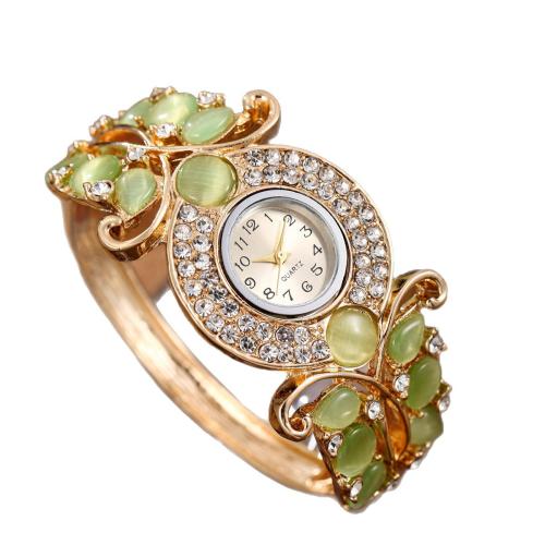 Montre de bracelet en fer, Alliage, avec Oeil de chat & verre & Acier inoxydable 304, Placage, bijoux de mode & pour femme & avec strass, plus de couleurs à choisir cm, Vendu par PC[