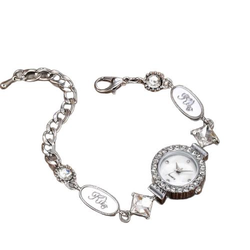Pulsera Reloj de Moda, Aleación, con Vidrio & acero inoxidable 304, chapado, Joyería & para mujer & con diamantes de imitación, más colores para la opción, longitud:23 cm, Vendido por UD[