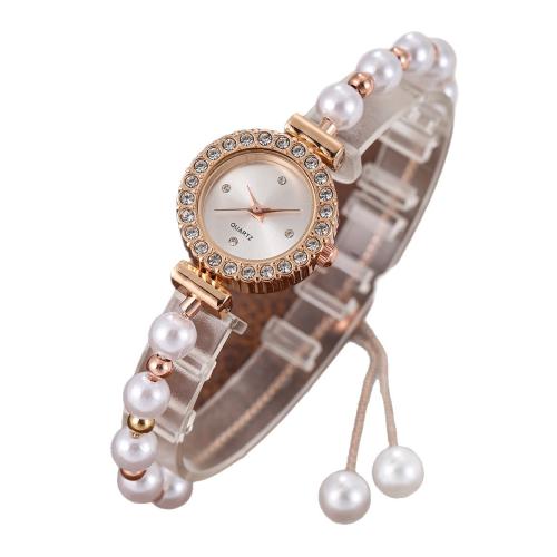 Mode Montre-bracelet, Alliage, avec verre & perle de plastique & Acier inoxydable 304, Placage, bijoux de mode & pour femme & avec strass, plus de couleurs à choisir cm, Vendu par PC