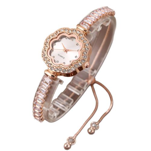 Fashion Watch Bracelet, Alloy, with Glass & 304 Stainless Steel, plated, fashion jewelry & for woman & with rhinestone, white cm [