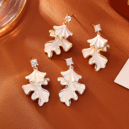 Boucles d'oreilles en laiton zircon cubique pavent, feuille, Placage, pavé de micro zircon & pour femme & émail, plus de couleurs à choisir, Vendu par paire