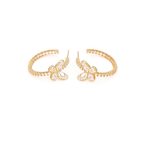 Boucles d'oreilles en laiton zircon cubique pavent, papillon, Placage, pavé de micro zircon & pour femme & émail, plus de couleurs à choisir, Vendu par paire