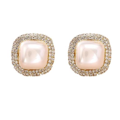 Boucles d'oreilles en laiton zircon cubique pavent, avec perle de plastique, cadre, Placage, bijoux de mode & pavé de micro zircon & pour femme, plus de couleurs à choisir, Vendu par paire