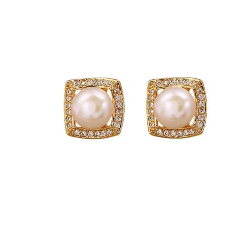 Boucles d'oreilles en laiton zircon cubique pavent, avec perle d'eau douce cultivée, Placage, bijoux de mode & pavé de micro zircon & pour femme, plus de couleurs à choisir, Vendu par paire