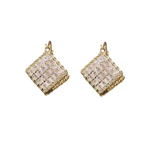 Boucles d'oreilles en laiton zircon cubique pavent, cadre, Plaqué d'or, bijoux de mode & pavé de micro zircon & pour femme, Vendu par paire