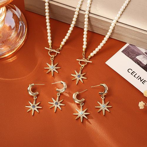 Micro cúbicos Circonia allanar sistemas de la joyería de cobre amarillo, metal, con Turquesa sintético & Perlas plásticas, chapado en oro real, diferentes estilos para la opción & micro arcilla de zirconia cúbica & para mujer, Vendido por UD