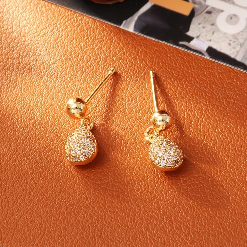 Boucles d'oreilles en laiton zircon cubique pavent, larme, Plaqué d'or, bijoux de mode & pavé de micro zircon & pour femme, Vendu par paire