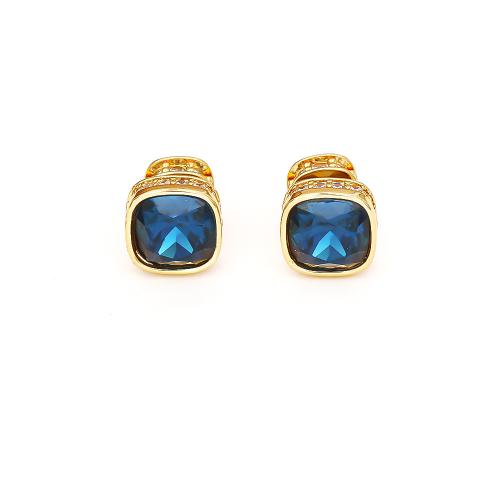Cubic Zircon Brass Earring, with Cubic Zirconia, Square, real gold plated, fashion jewelry & for woman 