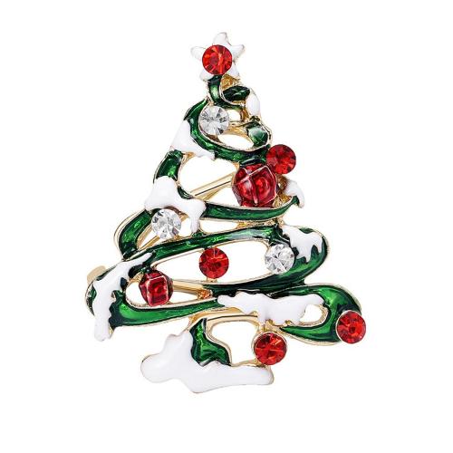 Broche de bijoux de Noël, alliage de zinc, arbre de noël, Placage, Conception de Noël & unisexe & émail & avec strass & creux, plus de couleurs à choisir, Vendu par PC
