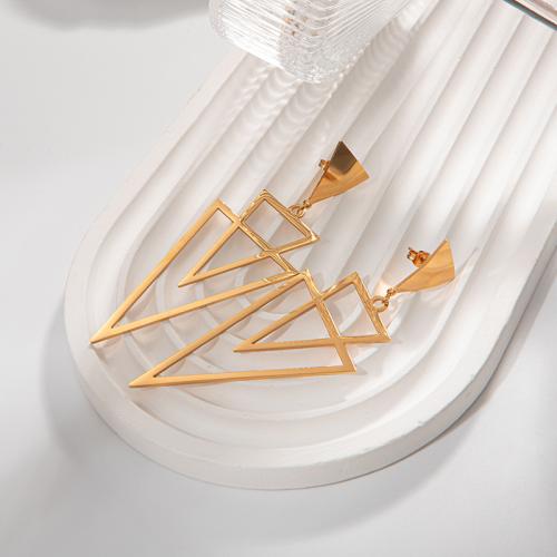 Stainless Steel Drop Earring, 304 Stainless Steel, Triangle, plated, fashion jewelry & for woman & hollow, golden 