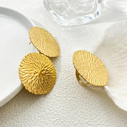 Fashion Stainless Steel Jewelry Sets, 304 Stainless Steel, Stud Earring & finger ring, 14K gold plated, 2 pieces & fashion jewelry & for woman 