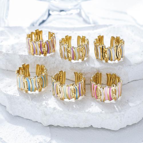 Enamel Stainless Steel Finger Ring, 304 Stainless Steel, gold color plated, for woman & hollow 