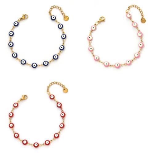 Stainless Steel Chain Bracelets, 304 Stainless Steel, 18K gold plated, fashion jewelry & for woman & enamel 