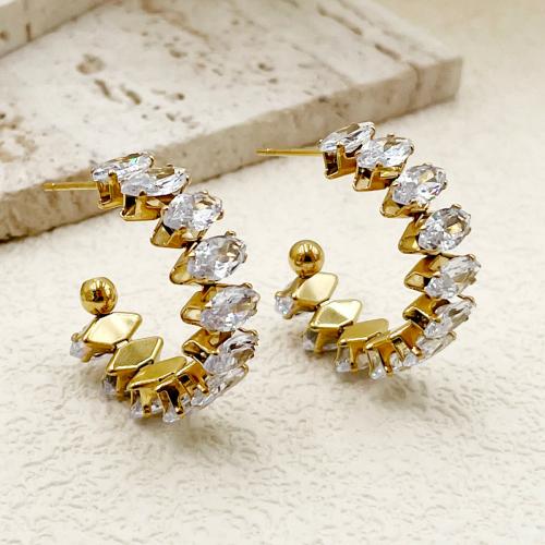 Crystal Jewelry Earring, 304 Stainless Steel, with Crystal, gold color plated, fashion jewelry & for woman 