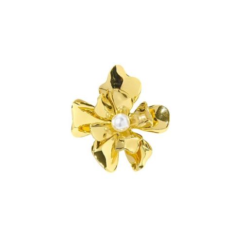 Bague en acier inoxydable, Acier inoxydable 304, avec perle de plastique, fleur, Placage, bijoux de mode & styles différents pour le choix & pour femme, doré, Vendu par PC
